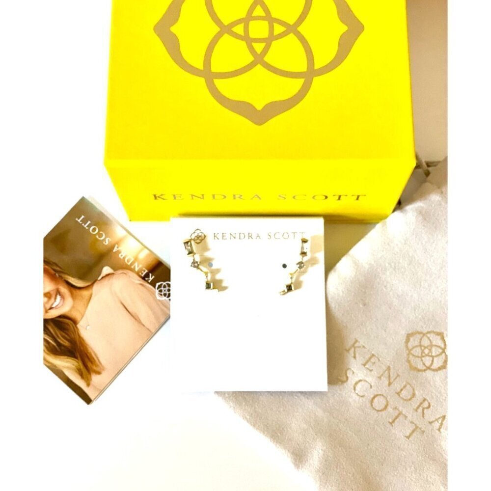 Kendra Scott Sutton Climber Earring Gold Smokey Mix Clear Stones Gift Box Bag